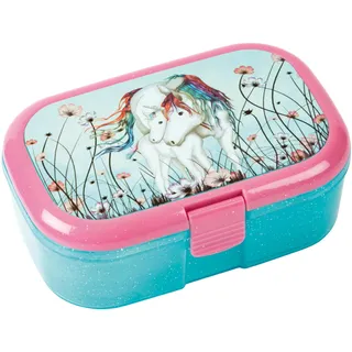 Lutz Mauder Brotdose Kinder mit Fächern Einhorn Glitzer Lunchbox für Mädchen mit Einhorn Motiv Snackbox für Kindergarten Kita Schule und Einschulung praktische Pausenbox für unterwegs