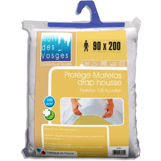 Nuit des Vosges 2035346 Aubin Matratzenschoner, wasserundurchlässig, Molton/Baumwolle, 200 x 90 cm, Weiß