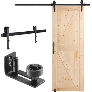 VEVOR Scheunentor und Hardware-Set Schiebetürsystem, 762 x 2133,6 mm Holz-Schiebetor, sanft und leise, Scheunentor-Set mit 8-in-1-Bodenführung und Türgriff, Fichtenholz-Platte