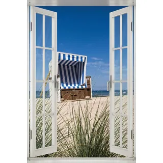 Wallario Outdoor-Poster für Garten oder Balkon 61 x 91,50 cm: Strandkorb - Schwarz