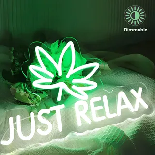 Neon Led Licht USB Dimmbar, Neon Schild, Nachtlicht Neonlicht Led Wanddeko für Spielzimmer Party Bar Café Geschenk(Just relax, 40x26,5cm) - Grün, Weiß