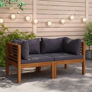 The Living Store Ecksofas 2 Stk. mit Dunkelgrauen Kissen Massivholz Teak - Grau