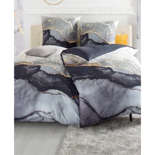 Wendebettwäsche BIERBAUM Gr. 1, gold (grau, goldfarben), B/L: 135cm x 200cm, Mako-Satin, B/L: 80cm x 80cm, 2 Stk., Mako-Satin, 100% Baumwolle, Bettwäsche, Wendebettwäsche