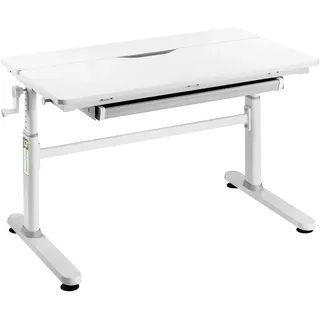 HOKO Kinderschreibtisch höhenverstellbar, Schreibtisch für Kinder ab 6 Jahren, 100x60 cm Arbeitsfläche, neigbare Tischplatte, Schublade, Weiß - Weiß