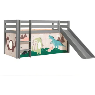 Dream Tree Halbhochbett mit Rutsche 90x200 cm Zita Grau - Dino - Grau