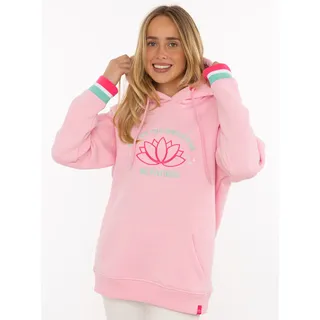 Hoodie ZWILLINGSHERZ "Be Patient", Damen, Gr. S/M, pink, Sweatware, Obermaterial: 50% Baumwolle, 50% Polyester, Sweatshirts Hoodie, Schriftzug und Blüte, gestreifte Ärmelbündchen, Kapuze