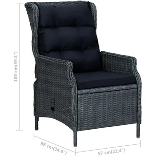 vidaXL Polyrattan Gartensessel 57 x 88 x 100 cm dunkelgrau inkl. Auflagen 313300