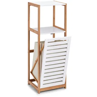 Zeller 18867 Standregal m. Wäschesammler, Bamboo/MDF, weiß, ca. 36 x 33 x 98 cm, Badezimmerschrank, Badezimmerregal, Wäschefach, Badregal mit Wäschesammler