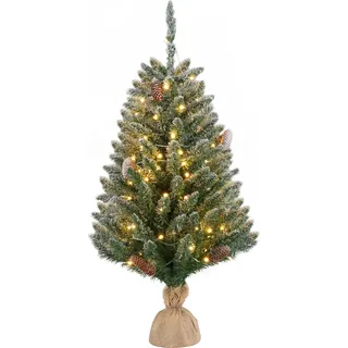 FCH 90 cm Künstlicher Weihnachtsbaum aus PVC mit Metallständer und 100 Lichtern - Grün