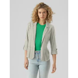 Kurzblazer VERO MODA "VMJESMILO 3/4 LOOSE BLAZER WVN NOOS", Damen, Gr. XXL, silber lining stripes:a. obsidian, Web, Obermaterial: 55% Viskose, 45% Leinen, gestreift, regular fit normal, V-Ausschnitt, Blazer Kurzblazer, mit Leinen