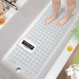 HITSLAM Badewannenmatte rutschfest, 101 x 40cm Extra Lange Antirutschmatte Badewanne, Duschmatte rutschfest BPA Frei, Schimmelresistent & Maschinenwaschbar Badematte, Transparent