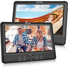 WONNIE Dual 10,5" Auto Tragbarer DVD Player 2 Monitore mit 5 Stunden Rechargble TFT Display Kopfstütze Doppelbildschirm, Unterstützung USB/SD/AV IN/Out