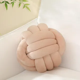 Sioloc Weiche Knotenkissen, rundes Kissen für Heimdekoration, Plüschkissen, handgemachtes geknotetes Kissen, 34 cm, Beige
