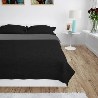 The Living Store Zweiseitige Tagesdecke Gesteppt 230 x 260 cm Grau und Schwarz - Schwarz