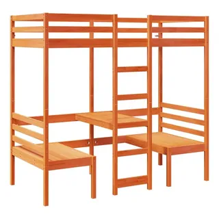 vidaXL Hochbett mit Schreibtisch & Stühlen 80 x 200 cm Kiefer braun