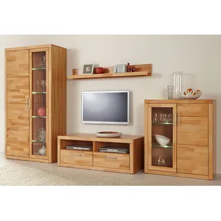 OTTO home Home affaire Wohnwand »Logo,Fronten Massivholz,Korpus Holzwekstoff,viel Stauraum« Set, 4 Stk. tlg., beige
