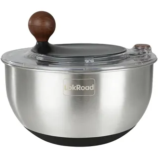 LokRoad Salatschleuder Edelstahl 18/10 - Salad Spinner mit Rutschfester Boden & Stopptaste, Salat Schleuder, BPA-frei & Spülmaschinenfest, 5L Groß