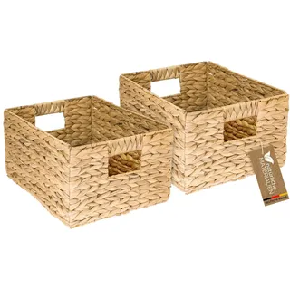 HMF Aufbewahrungskorb geflochten aus Wasserhyazinthe, dekorativer Korb mit Tragegriffen zur Aufbewahrung für Badezimmer Küche und Wohnbereich | 2er Set | Größe L | 36 x 28 x 20 cm | Natur