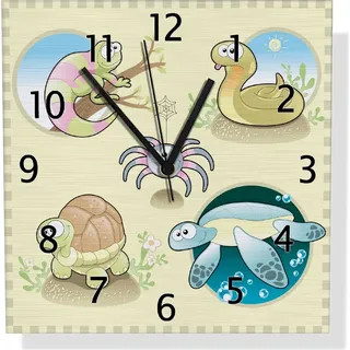 Wallario Design Wanduhr Lustige Comictiere aus Aluverbund, Größe 30 x 30 cm - Weiß