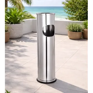 XL Standaschenbecher Windaschenbecher Mülleimer Outdoor Chrom - Weiß