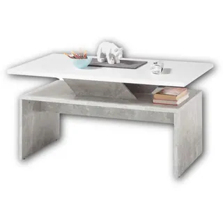 Stella Trading ALLEGRA Moderner Couchtisch mit erhöhter Tischplatte in Beton Optik, Weiß - extravaganter Sofatisch für Ihren Wohnbereich - 100 x 50 x 60 cm (B/H/T)