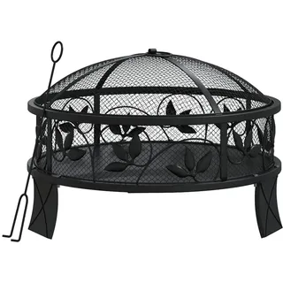 The Living Store Feuerschale mit Schürhaken 50 cm XXL Stahl - Schwarz