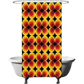 Ulticool Duschvorhang - Retro Vintage Blumen 60er 70er - 120x200 cm - waschbar - Anti-Schimmel - mit 8 Ringen - Flower Power Orange Gelb Braun