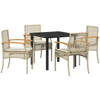 vidaXL 5-teiliges Garten-Ess-Set mit Kissen in Beige Poly-Rattan