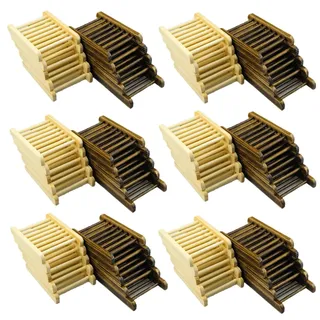 60 Stück Home Bambus Holz Seifenhalter Badezimmer Holz Seifenschale Handwerk Badewanne Dusche Schale Zubehör (Holzkohle und Holz)