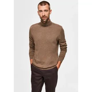 Rollkragenpullover SELECTED "SLHBERG ROLL NECK NOOS", Herren, Gr. XXL, beige, Strick, Obermaterial: 100% Baumwolle, unifarben, regular fit normal, Rundhals, Rippbündchen, Pullover Rollkragenpullover
