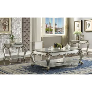 Klassischer Tisch Couchtisch Beistelltisch Sofa Design Wohnzimmer Barock Holz - Silber