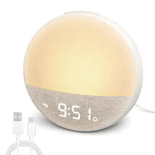 Blomise Tageslichtwecker Lichtwecker, Sonnenaufgang Wecker mit Wake Up Light, 11 Lichtfarben, 30 Beruhigenden Klängen, 7 Alarmtönen, 10 Helligkeitsstufen, Bluetoothfunktion & Snooze für Schlafzimmer