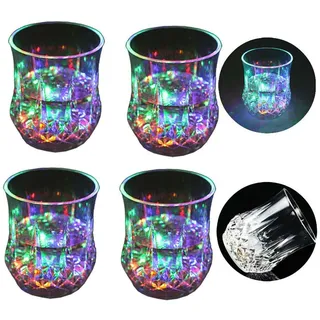 Zeerkeer Farbwechsler Trinkglas Gläser mit LED 5 LED Leuchten Acryl Plexiglas Nicht zerbrechlich Wasserdichte Marble Textur PC-Material für Party, Geburtstag, Nacht, Clubbing, Weihnachten(4)