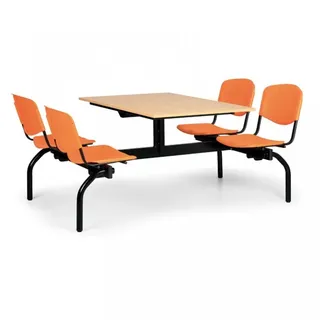 Esstisch für Schulen und Kantinen Biedrax JS3840b - Sitz in Orange, Tisch in Buche