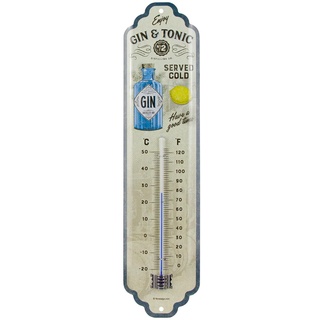 Nostalgic Art Nostalgic-Art Retro Thermometer, 7 x 28 cm, Gin & Tonic Served Cold – Geschenk-Idee als Bar-Zubehör, aus Metall, Vintage Design