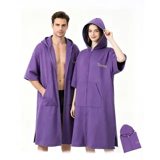 Taximi Badeponcho Erwachsene, Mikrofaser Bademantel mit Reißverschluss, Schnelltrocknend & Leicht, Umziehponcho für Strand, Schwimmbad & Wassersport (Violett)