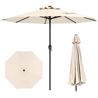 COSTWAY Sonnenschirm 250 cm, Gartenschirm mit Kurbel & 8 Rippen, Terrassenschirm, Balkonschirm, Marktschirm Beige - Beige