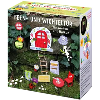 Moses. Mein Zaubergarten Feen- und Wichteltür, 13-teiliges Spiel- & Dekoset für Garten & Balkon, Gartendeko-Set mit Leuchtelementen, Fantasiespielzeug für Kinder ab 4 Jahren