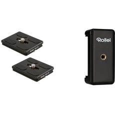 Rollei QAL-50 - professionelle Kamera-Schnellwechselplatte/Schnellverschlussplatte - 2 er Pack & Smartphone Halterung - universeller Halter für Ihr Smartphone mit 1/4“ Gewinde - Schwarz