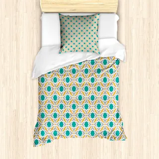 ABAKUHAUS Teal Bettbezug Set für Einzelbetten, Orientalisches Ostdesign, Milbensicher Allergiker geeignet mit Kissenbezug, Senf Teal Grau - Grau
