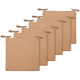 BESTORI 6er Set Sitzkissen 45 x 45 cm Rutschfestes Stuhlkissen mit Bändern Weiche Quadratisches Baumwolle und Leinen Kissen für Indoor & Outdoor Braun