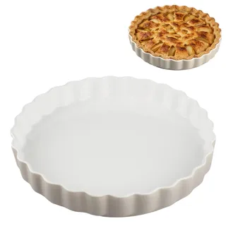 WakiHong Tarteformen & Quicheformen 28cm kuchenform rund | Antihaftbeschichtete Tortenboden Backform Tarteform Keramik 28 cm,für Obstkuchenform,Tarte,Quiche(Gräulich-Weiß)