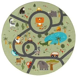 The CarPET Happy Life« rund 4 mm Höhe Life Kinderzimmer Teppich Spielteppich pflegeleicht, grün 160 cm