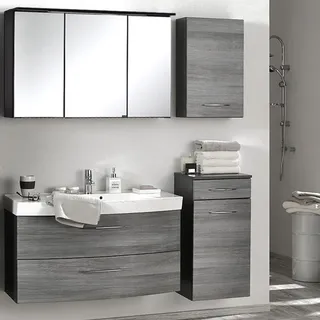 Badmöbel Set FLORIDO-03 Eiche Rauchsilber, graphitgrau (4 teilig), B/H/T: ca. 155 x 200 x 47 cm - Grau