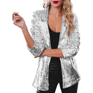 Glitzer Jacke Damen Bunt Party Blazer Pailletten Blazer Glitzer Elegant Pailettenjacke für Damen Karneval Kostüm Langarm Sakko Silvester Outfit Fasching Anzugjacke