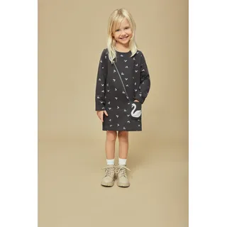 Sweatkleid BLUE SEVEN, Mädchen, Gr. 116, N-Gr, anthrazit, Sweatware, Obermaterial: 95% Baumwolle, 5% Elasthan, bedruckt, regular fit kniefrei, Rundhals, abgesteppte Kante, Kleider Sweatkleid, in dezenter A-Linie und mit tollen Pailletten-Details