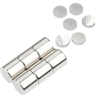vasalat Scheibenmagnet rund, Magnet mit Metallscheibe selbstklebend, Rundmagnet ø 8mm, Neodym vernickelt 12-teilig
