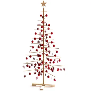 xmas3, Künstlicher Weihnachtsbaum aus echtem Holz. Kräftig, Platzsparend, Nachhaltig und Einfach. Perfekte Weihnachtsbaum Alternative. 100 x 100 x 190 cm, 28 Ästen.