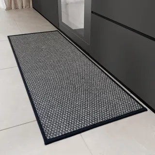 KMVIZI Küchenteppich Waschbar rutschfest, Gewebte Teppich Läufer, Küchenläufer Saugfähig, Modern Bettvorleger Schlafzimmer Eingangsteppich Lang Läufer Teppich für Flur, Schwarz, 50x120cm