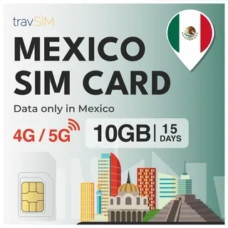travSIM SIM Karte Mexiko| 15 Tage - 10GB Daten-SIM | 5G/4G Hochgeschwindigkeitsdaten | unbegrenzter Internetzugang für Google, Facebook, Whatsapp, Instagram und mehr